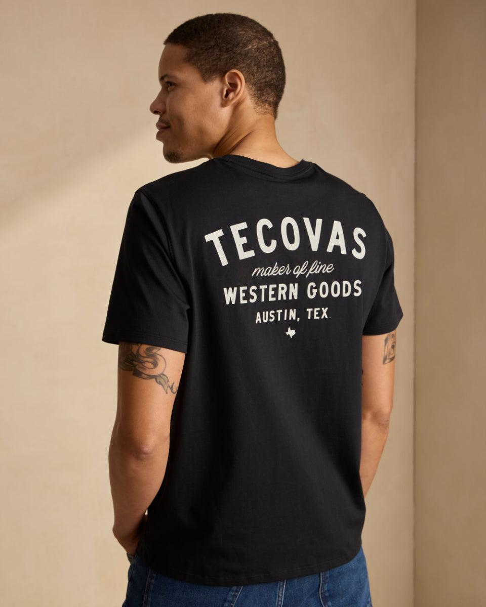 Tecovas Black/Black Fine Makers Pima Cotton Men's Short Sleeve Pocket Tee Shirts FINEMAKERST-BLK