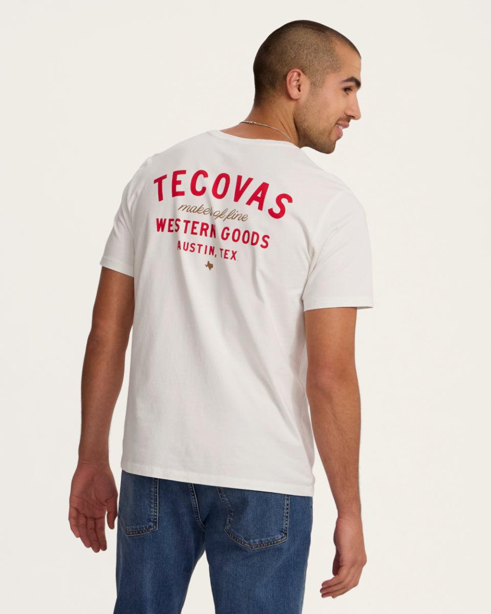 Tecovas Bone/Red Fine Makers Men's Short Sleeve Logo Pocket Tee FINEMAKERS-WHT