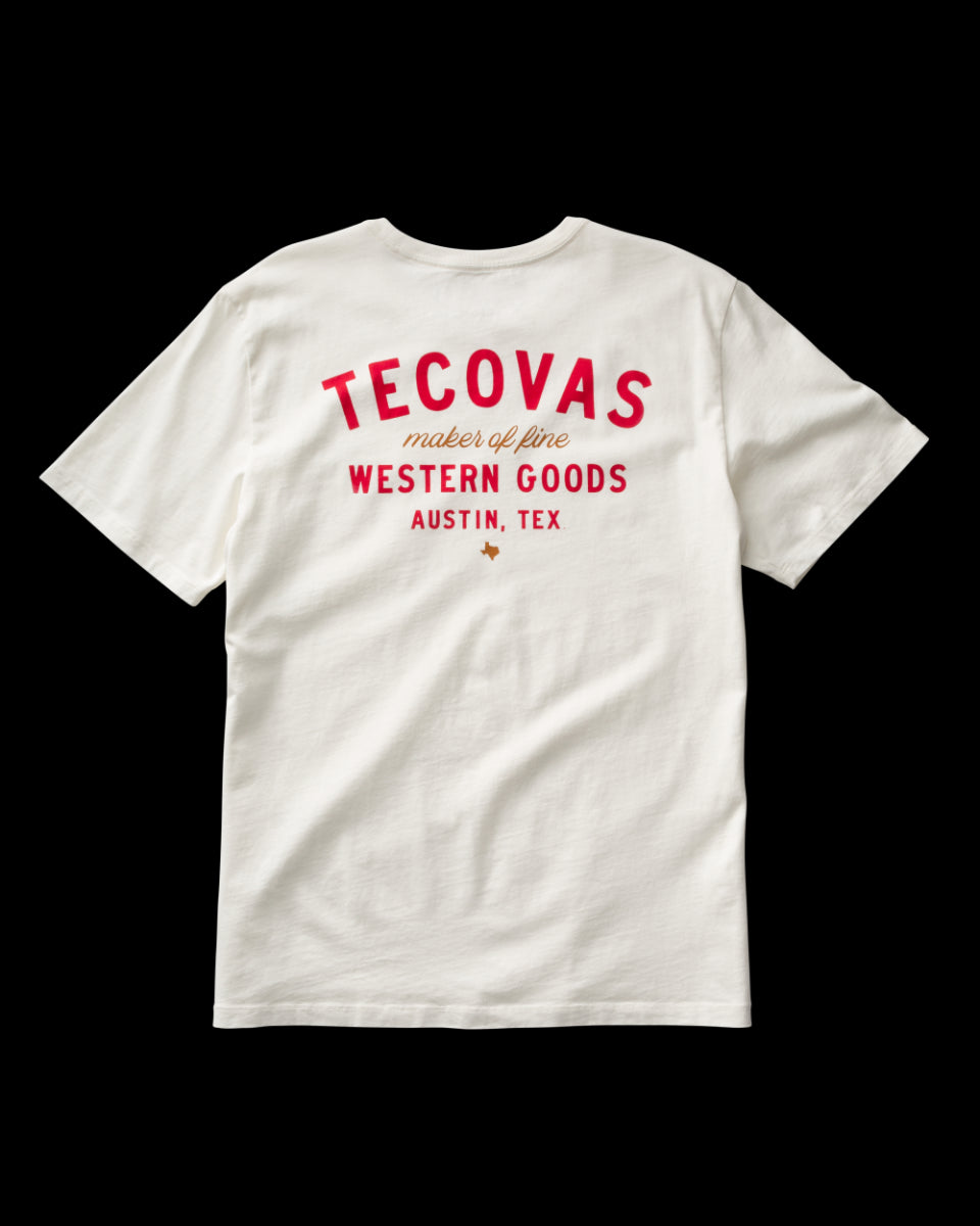 Tecovas Bone/Red Fine Makers Men's Short Sleeve Logo Pocket Tee FINEMAKERS-WHT