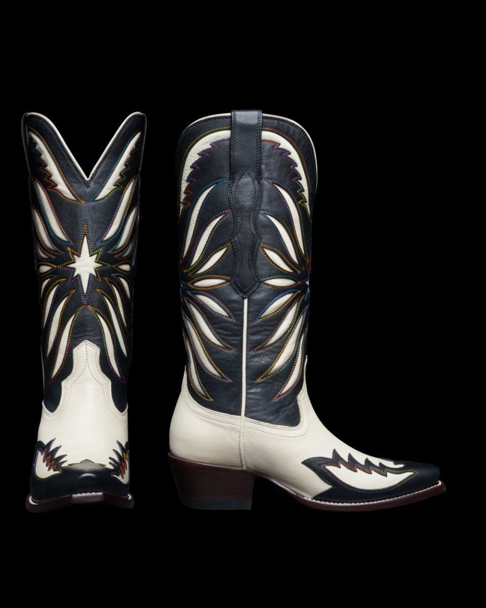 Tecovas Midnight/White Antique The Annie Star Women's 14 inch Snip Toe Cowgirl Boots ANNIE STAR