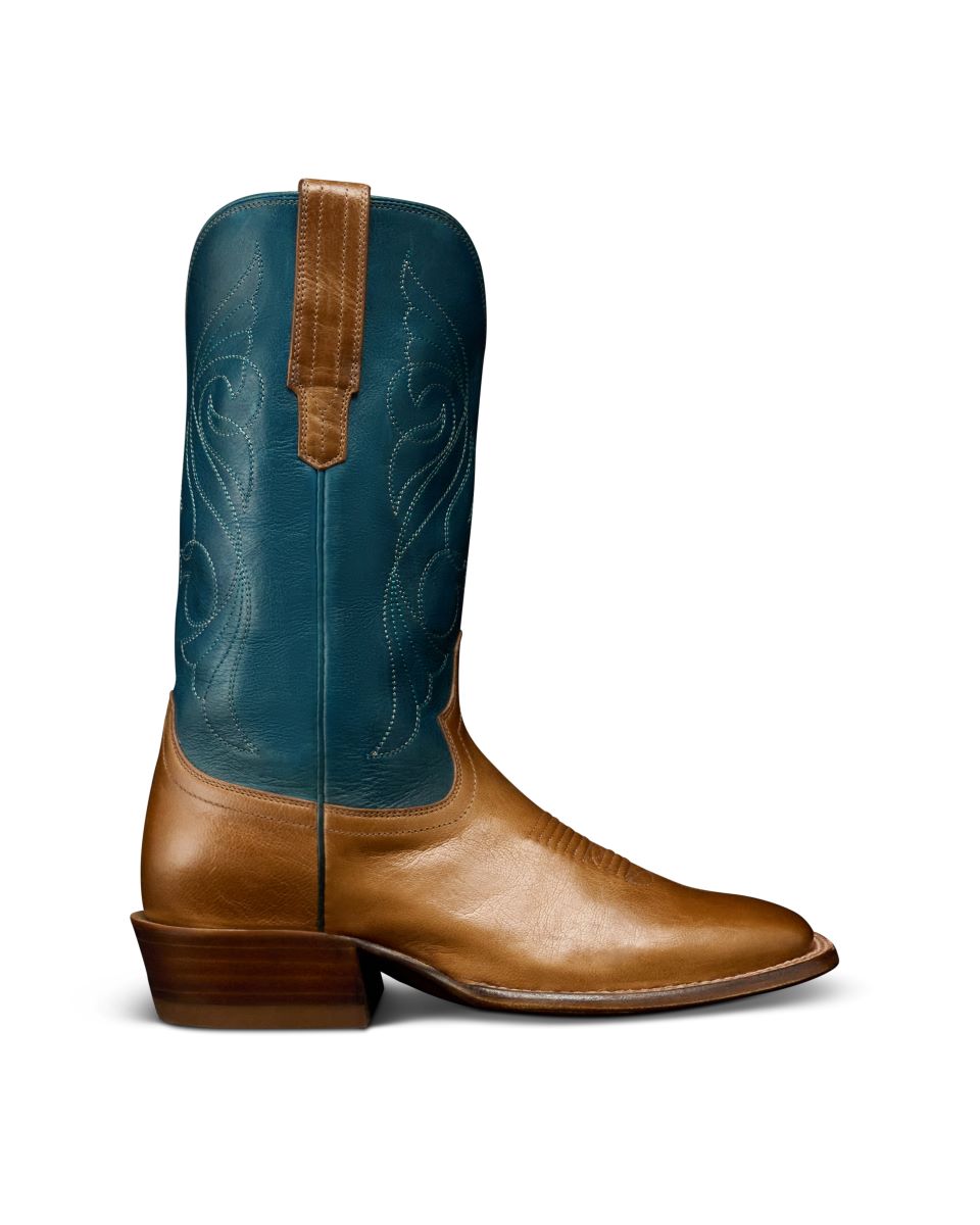 Tecovas Tan/Teal Maggie Women's 11 Inch Goat Leather Square Toe Boots MAGGIE-CREST