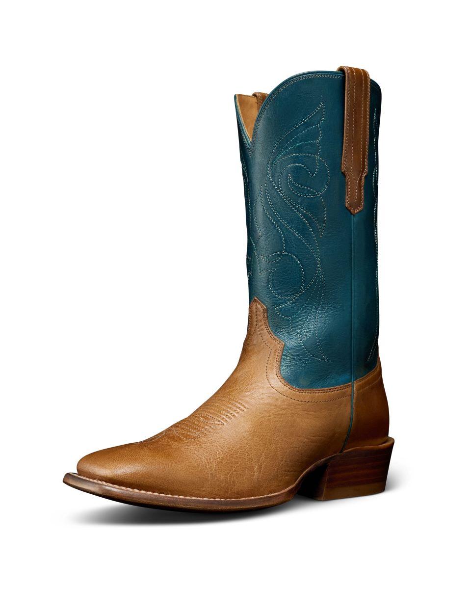 Tecovas Tan/Teal Maggie Women's 11 Inch Goat Leather Square Toe Boots MAGGIE-CREST