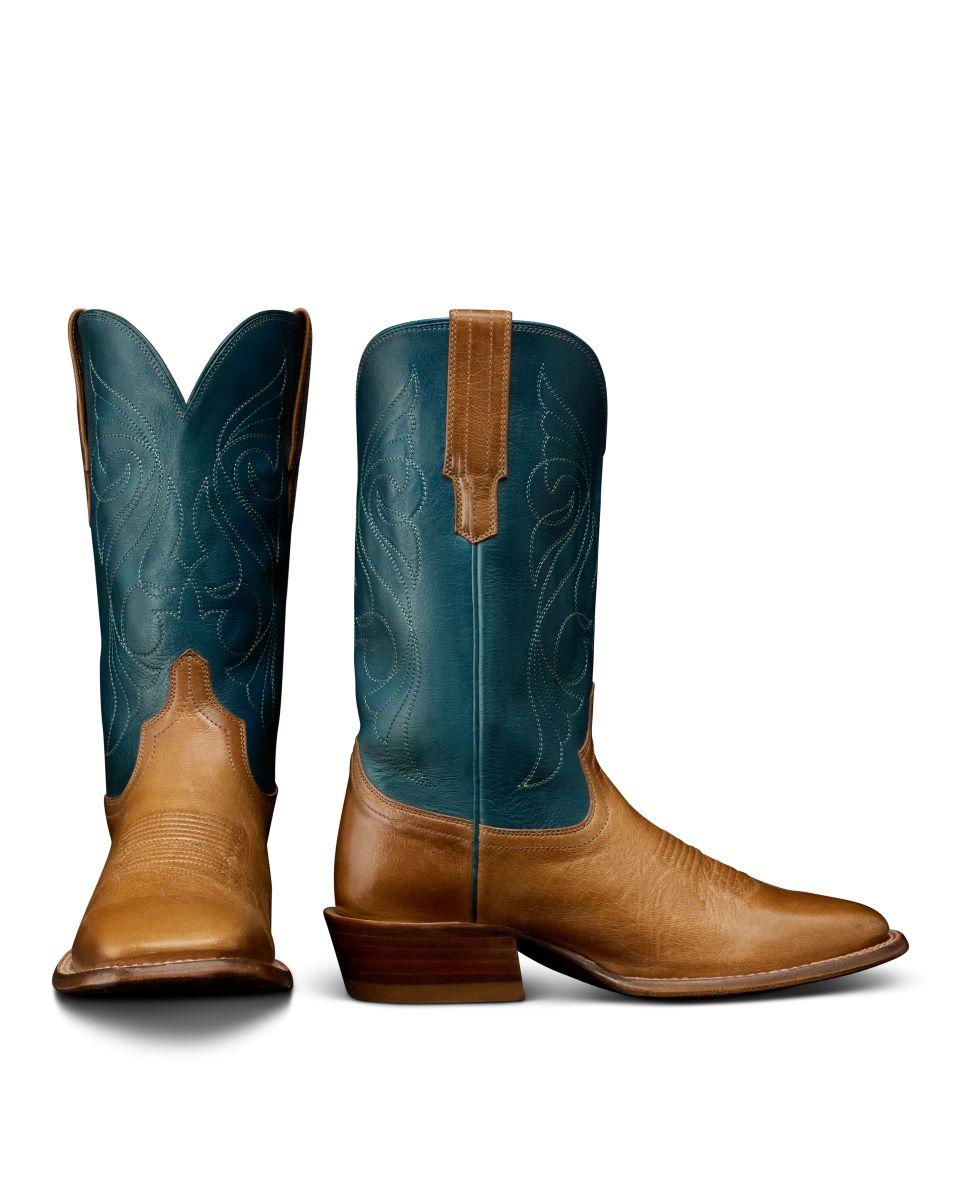 Tecovas Tan/Teal Maggie Women's 11 Inch Goat Leather Square Toe Boots MAGGIE-CREST