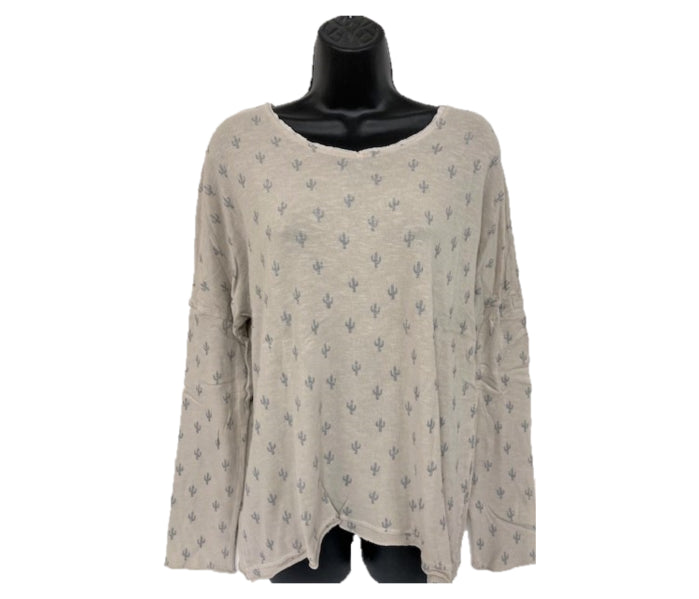 Tempo Paris Beige with Cactus Print Women's Longsleeve Shirt 3112N-B