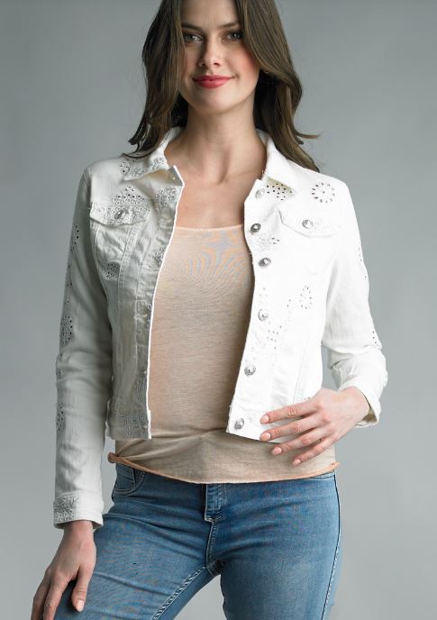 Tempo Paris Women's Embroidered Eyelet Jean Jacket 353F-W