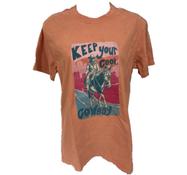 The Coyote Cowgirl Orange Keep Your Cool Cowboy Women's Tee Shirt KYCCB-ORG
