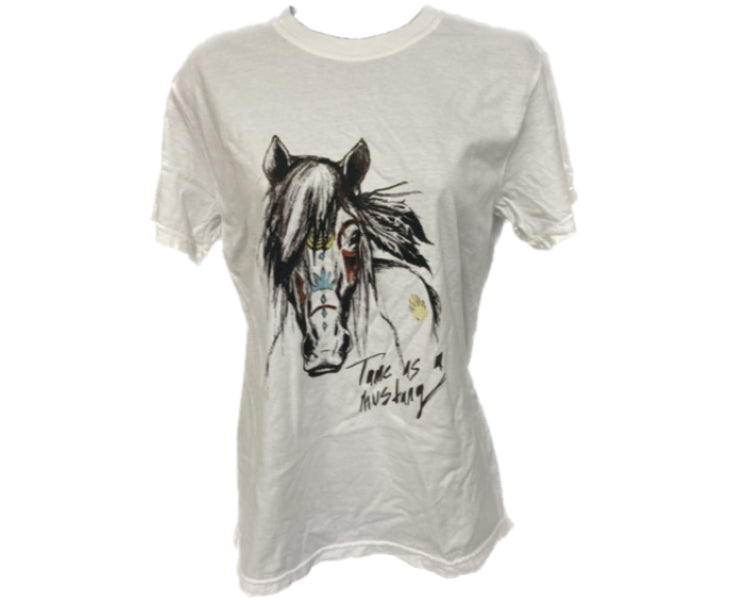 The Coyote Cowgirl White Tame as a Mustang Women's Tee Shirt MT-WHITE