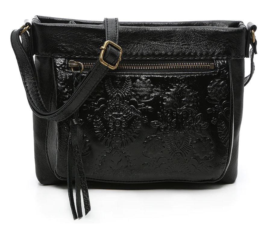 The Sak Black Floral Embossed Tooled Leather Crossbody Bag TS108039BLK