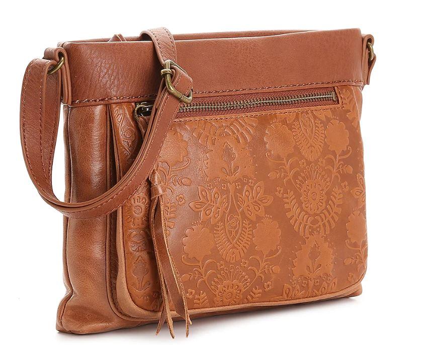 The Sak Tobacco Floral Embossed Tooled Leather Crossbody Bag TS108039TOBFL