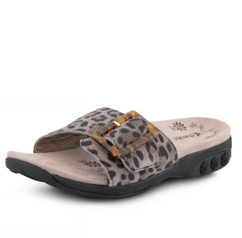 Therafit Leopard Mila Women's Suede Adjustable Buckle Slide Sandals F10710C