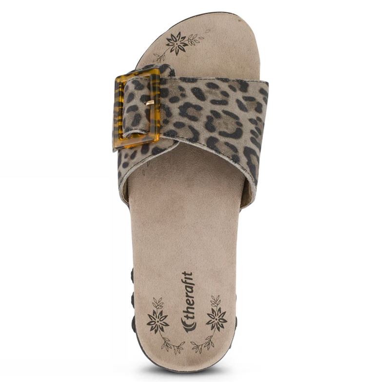 Therafit Leopard Mila Women's Suede Adjustable Buckle Slide Sandals F10710C