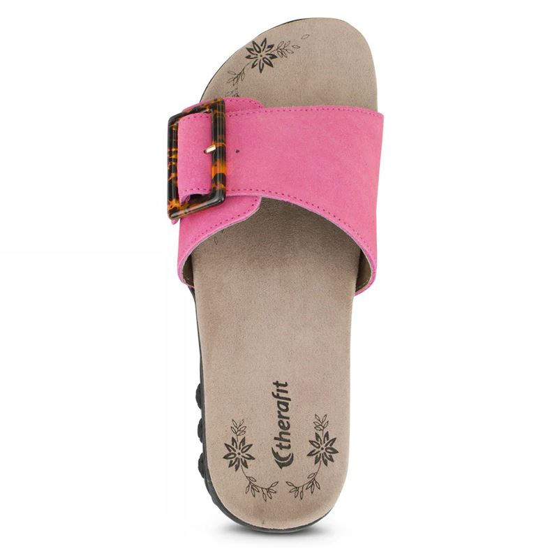 Therafit Pink Mila Women's Suede Adjustable Buckle Slide Sandals F10710B