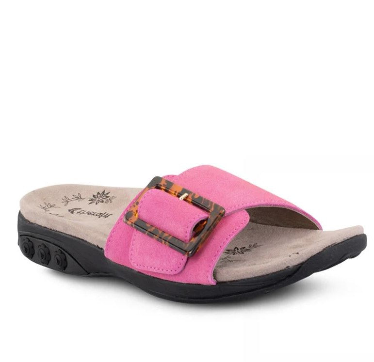 Therafit Pink Mila Women's Suede Adjustable Buckle Slide Sandals F10710B