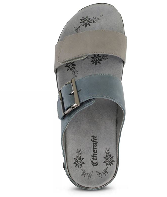 Therafit Slate Blue Grey Mandy Women's Color Block Leather Sandals F10703D