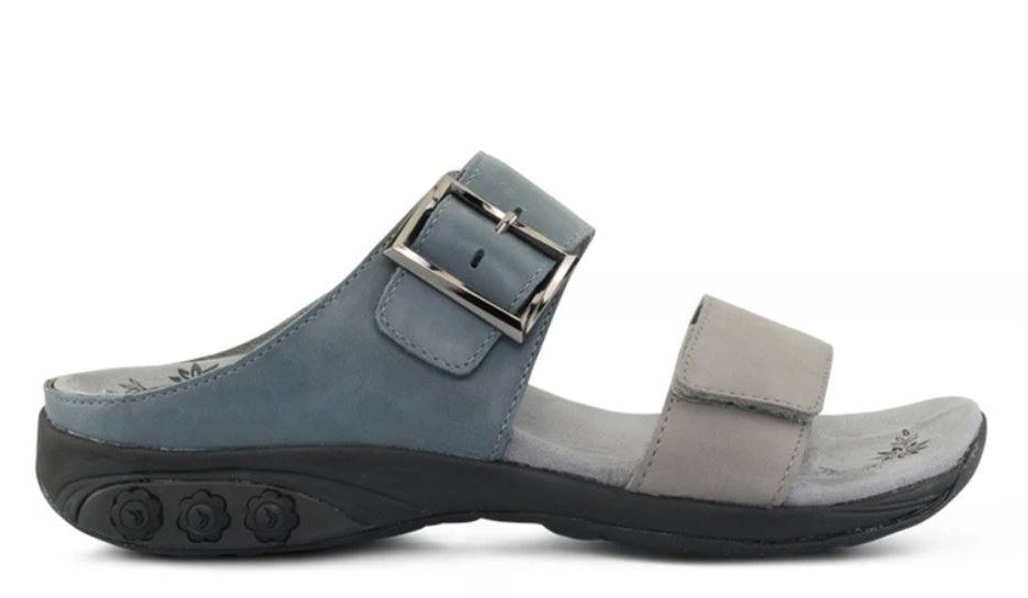 Therafit Slate Blue Grey Mandy Women's Color Block Leather Sandals F10703D
