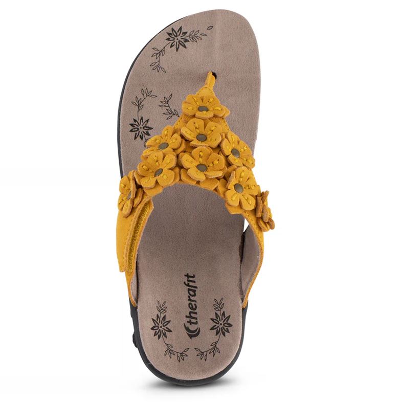 Therafit Yellow Flora Women's Adjustable Leather Sandals H46073F
