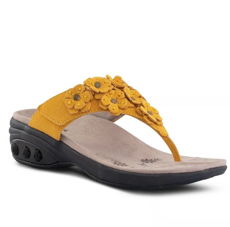Therafit Yellow Flora Women's Adjustable Leather Sandals H46073F