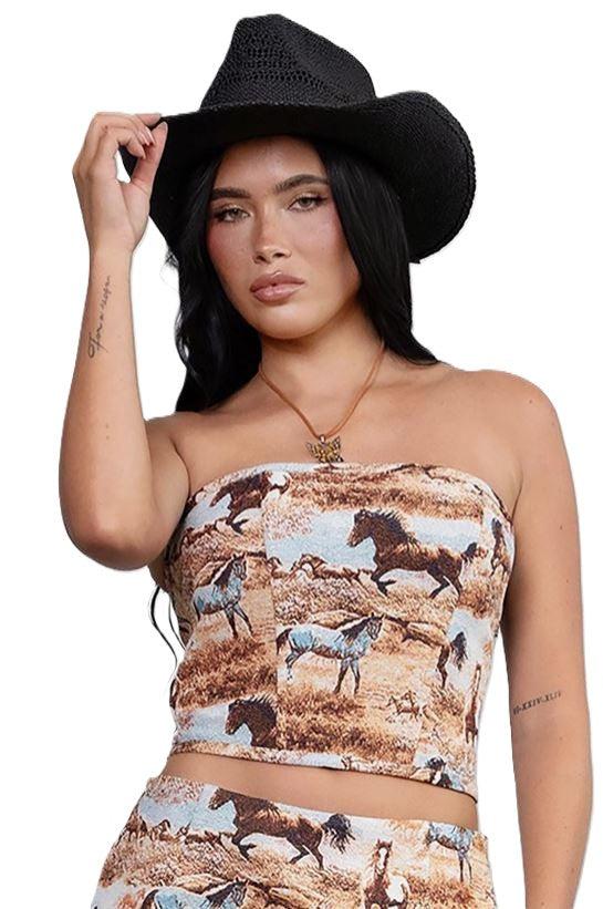TicToc Multicolored Django Ct Tapestry Corset Top with Horse Print TA30526-DJANGO