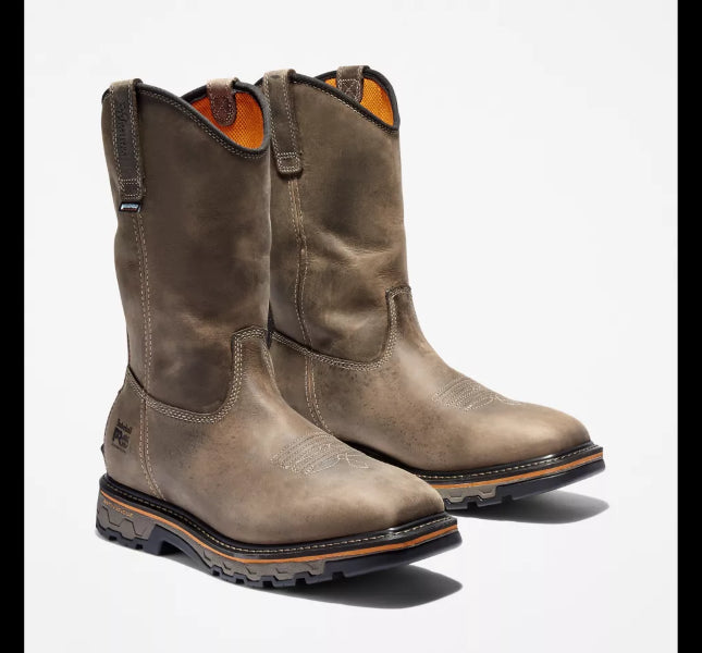 Timberland Brown Full Grain Leather True Grit Mens Soft Toe Pull On Waterproof Work Boots A24AJ