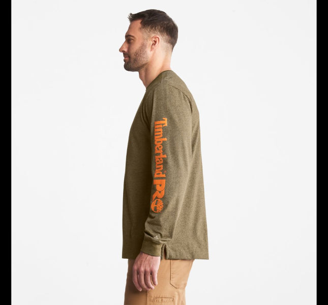 Timberland Burnt Olive Heather Pro Base Plate Longsleeve Wicking Men's T-Shirt TB0A1HRV369