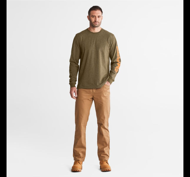 Timberland Burnt Olive Heather Pro Base Plate Longsleeve Wicking Men's T-Shirt TB0A1HRV369
