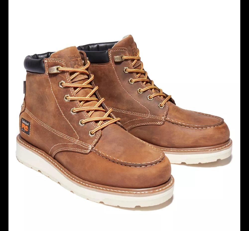 Timberland Golden Brown Full Grain Timberland Pro Gridworks 6 Inch Waterproof Soft-Toe Work Boots A2AXR
