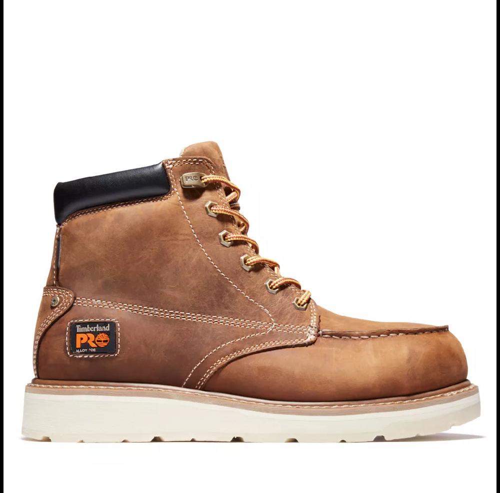 Timberland Golden Brown Full-Grain Timberland Pro Gridworks 6 Inch Waterproof Alloy Toe Work Boots A29V1