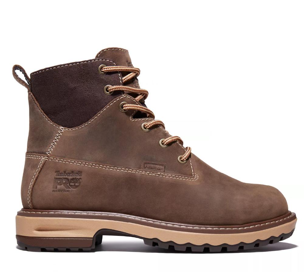 Timberland Pro Brown Full-Grain Hightower 6 Inch Alloy Toe Womens Work Boots A1KIT