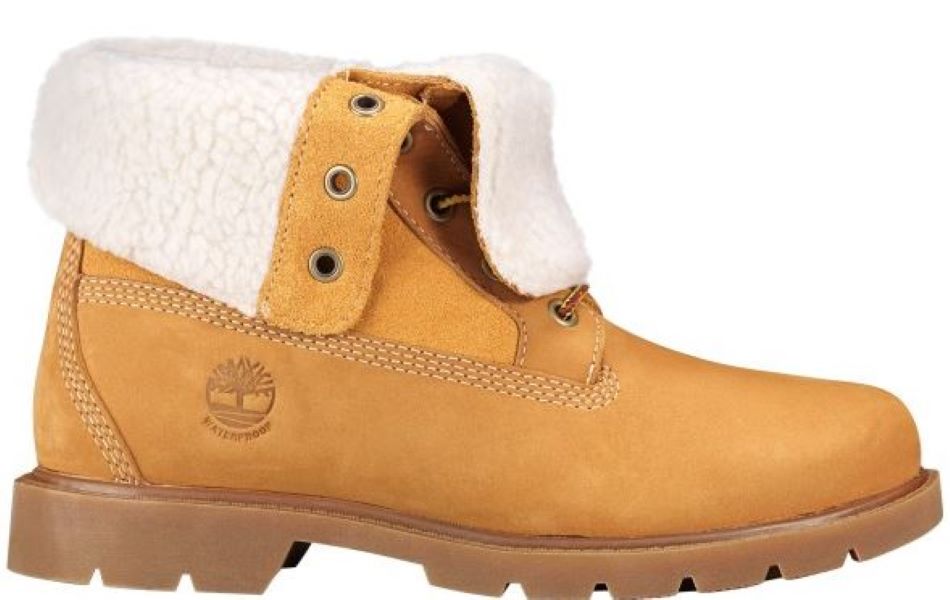 Timberland Wheat Nubuck Linden Woods Teddy Fleece Fold Down Womens WP Boots TB0A1KGC231