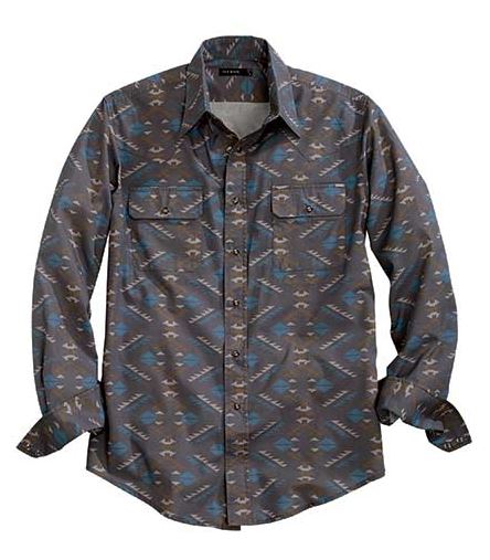 Tin Haul Blue and Grey Aztec Print Mens Snap Western Shirt 1000100640607BU