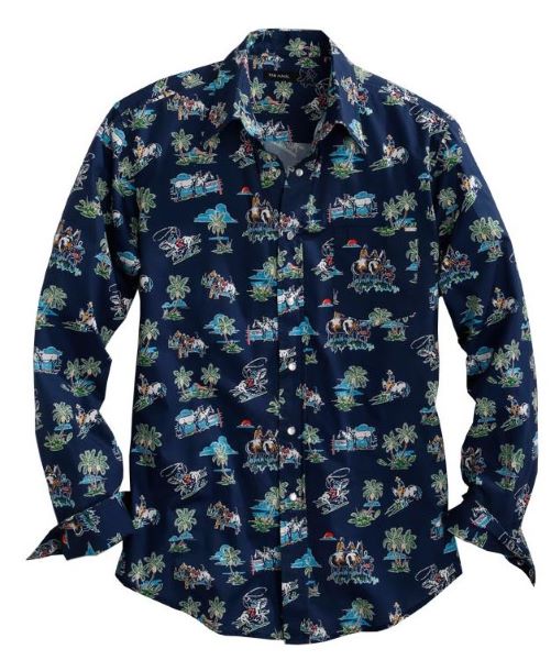 Tin Haul Blue Cowboy Tropics Print Longsleeve Mens Snap Shirt 1000100640216BU