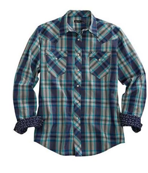 Tin Haul Blue Grid Plaid Men's Long Sleeve Western Snap Shirt 100100624028BU