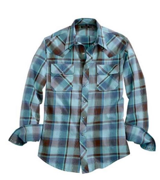 Tin Haul Blue West Plaid Check Men's Longsleeve Snap Shirt 1000100620631BU