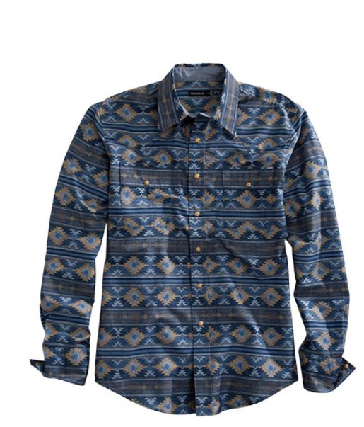 Tin Haul Blue with Horizonal Aztec Print Men's Longsleeve Snap Shirt 1000100670701GY