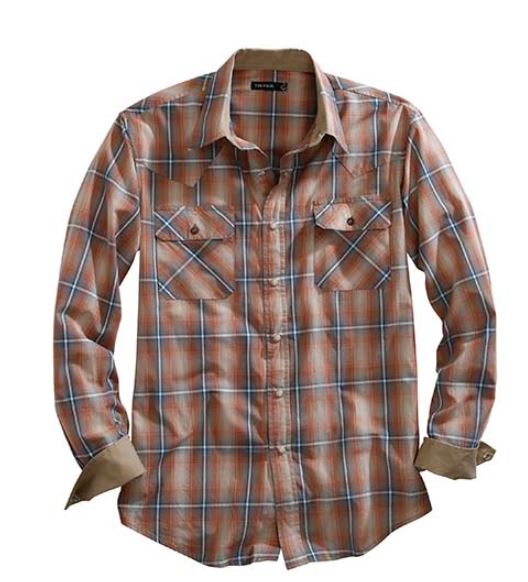 Tin Haul Brown Dusty Ombre Plaid Men's Collared Longsleeve Snap Shirt with Contrasting Cuffs 100100627012BR