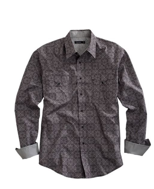 Tin Haul Grey with Print Men's Longsleeve Collared Snap Shirt with Contrasting Cuffs 1000100640702GY