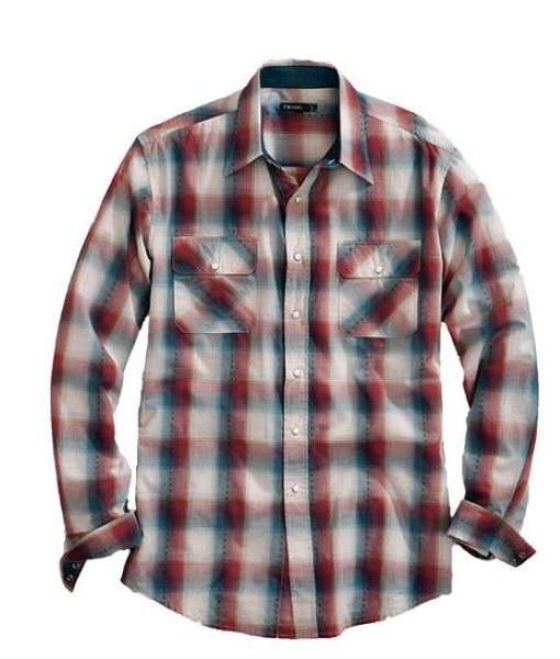 Tin Haul Ombre Brown Plaid Dobby Men's Long Sleeve Western Snap Shirt 1000100620719BR