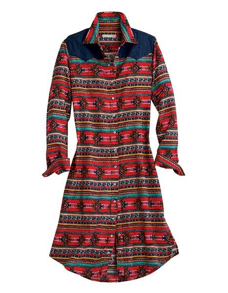 Tin Haul Red Aztec Print Tin Haul Collection Snap Front Longsleeve Dress 100570064020RE