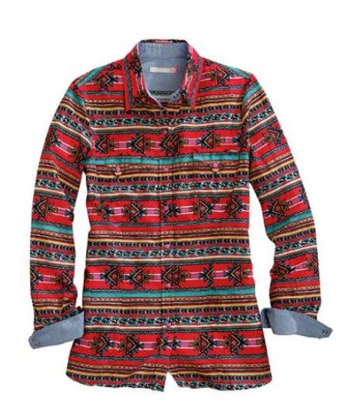 Tin Haul Red Aztec Print Women's Long Sleeve Snap Shirt 1005000640602RE