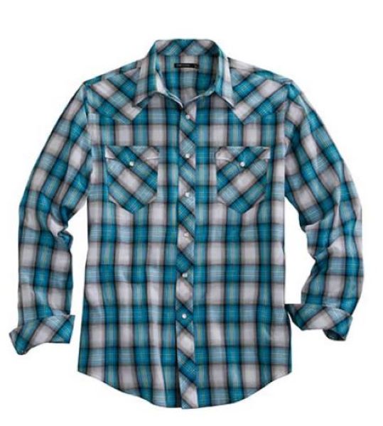 Tin Haul Turquoise/Blue Smoked Plaid Men's Longsleeve Shirt 1000100624030BU