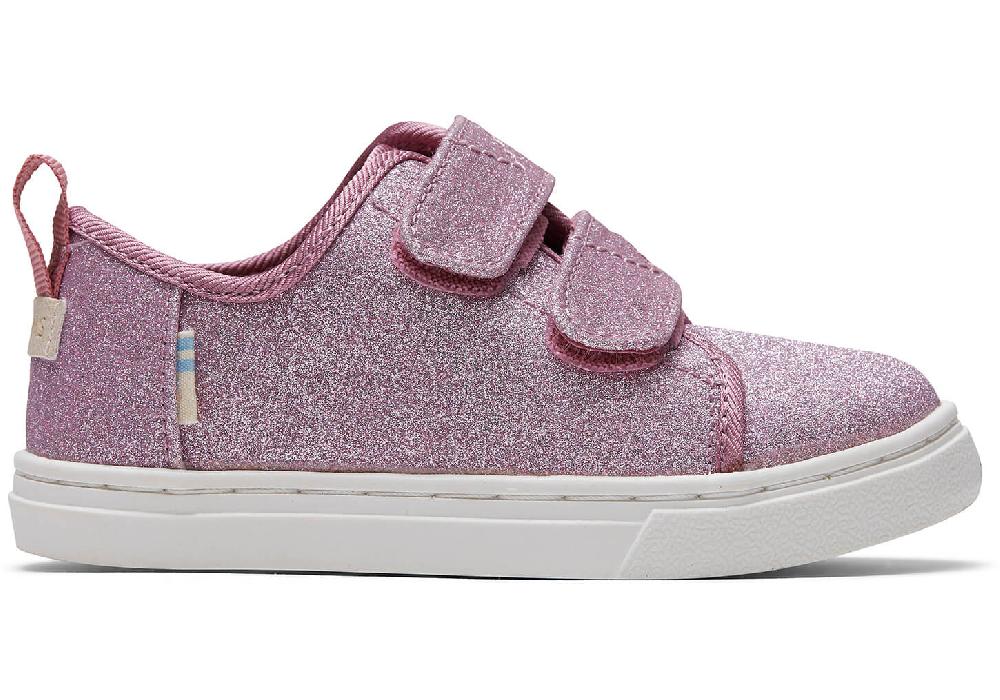 Toms Ballet Pink Glitter Tiny Lenny Double Strap Sneakers 10014239