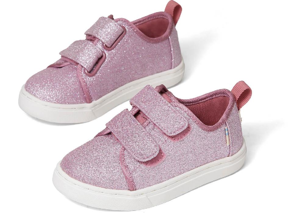 Toms Ballet Pink Glitter Tiny Lenny Double Strap Sneakers 10014239