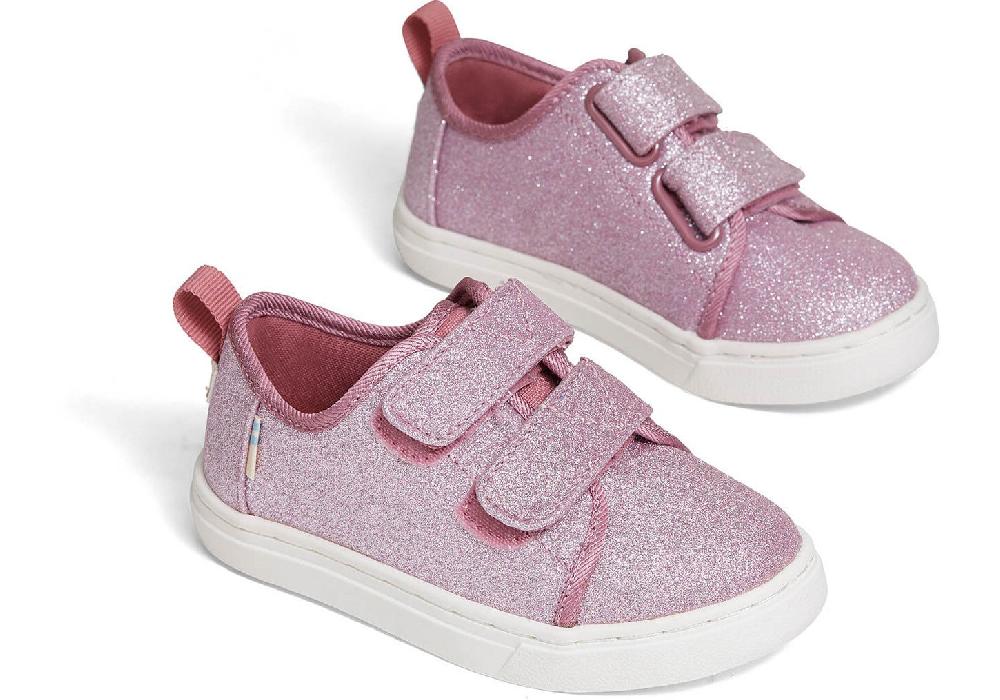 Toms Ballet Pink Glitter Tiny Lenny Double Strap Sneakers 10014239