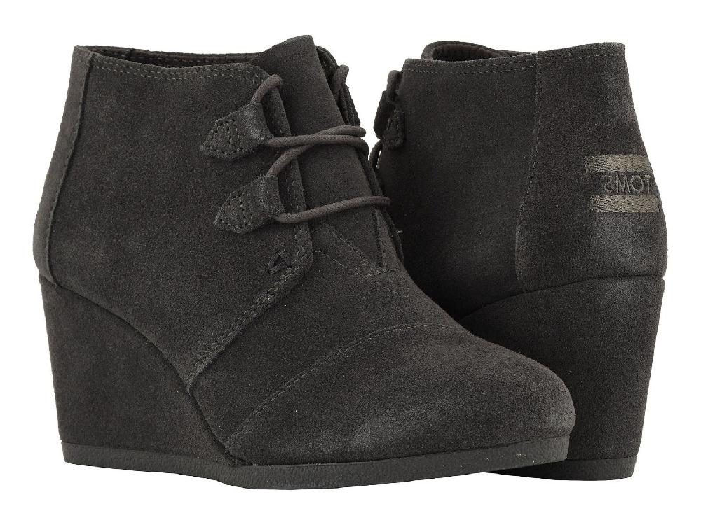 Toms Grey Suede Kala Womens Comfort Wedge Booties 10012957