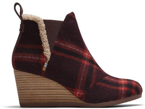 TOMS Kelsey Women's Barn Red Plaid Comfort Ankle Bootie 10015795
