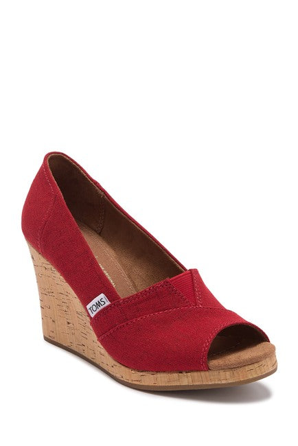 Toms Medium Red Crosshatch Classic Wedge Sandals 10013671