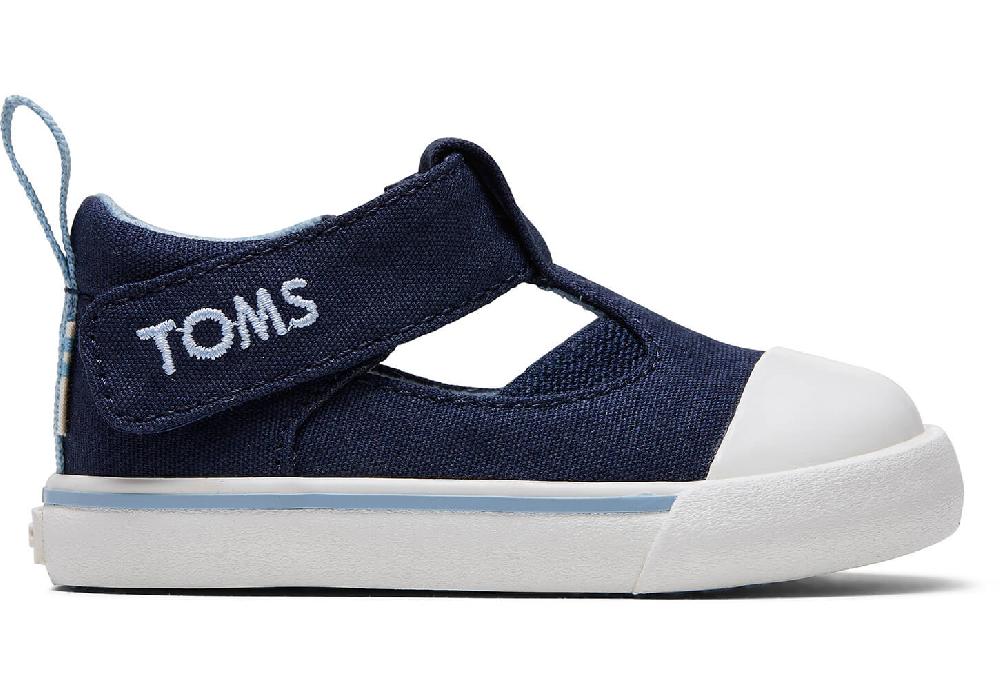Toms Navy Canvas Early Walker Joon Flats 10014240