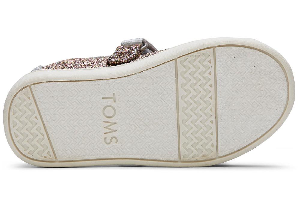 Toms Silver Gold Iridescent Glimmer Tiny Mary Jane Flats 10014253