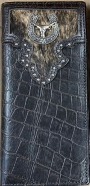 Top Notch Alligator Print Cow Hair Longhorn Concho Rodeo Wallet 123CF