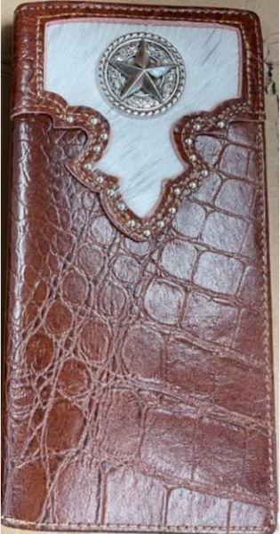 Top Notch Brown Alligator Print Star Concho Rodeo Wallet with Cowhair 124BR